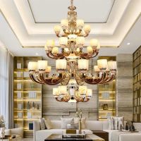 复式楼大吊灯别墅楼中楼天然玉石水晶客厅灯奢华锌合金酒店大厅灯