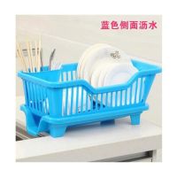 超实用沥水碗架厨房碗筷收纳盒滴水架子塑料碗碟置物架收纳沥水篮|蓝色侧面
