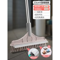 卫生间地板刷刮水长柄硬毛浴室地缝刷地刷子清洁瓷砖厕所死角神器|[刷刮擦三合一?加粗长柄]卡其+拖把夹