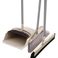 家用三件套折叠扫把簸箕套装干湿两用加厚硬毛扫木地板的扫把|[加强防风长刮齿]卡其色3件套