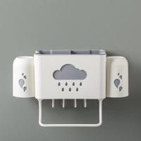 吸壁式牙刷置物架杯壁挂式牙刷杯架卫生间漱口杯套装免打孔牙具杯|[牙杯架套装]米色1套