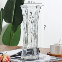 简约大号透明六角玻璃花瓶水培百合富贵竹鲜花插花瓶客厅家用摆件 30六角竹叶款 中等
