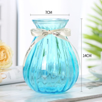 简约大号透明六角玻璃花瓶水培百合富贵竹鲜花插花瓶客厅家用摆件 水中花天蓝送白丝带 中等