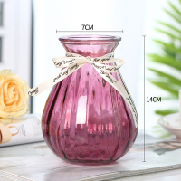 简约大号透明六角玻璃花瓶水培百合富贵竹鲜花插花瓶客厅家用摆件 水中花酒红送白丝带 中等