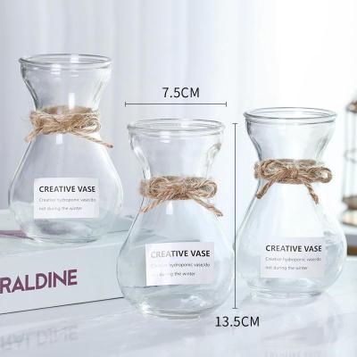 [三件套]欧式创意客厅玻璃花瓶水培富贵竹鲜花透明插花花瓶摆件 玻璃花瓶三个(送贴纸+麻绳) 大