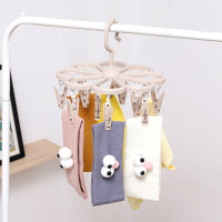 圆形塑料衣架儿童防风多功能晾晒挂衣服架子多夹子挂钩内衣袜子架