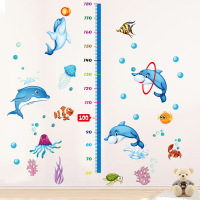儿童房宝宝量身高贴纸卧室装饰品客厅墙贴测量卡通身高贴早教贴画 [海洋系]海豚乐园 不搭配其他帖纸
