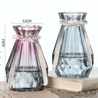 [两件套]玻璃花瓶彩色透明水培富贵竹鲜花条纹客厅插花小花瓶 15钻石紫灰+烟灰 小