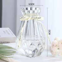 [二件套]玻璃花瓶欧式透明彩色绿萝水培植物花瓶客厅摆件插花瓶 (小钻石)透明
