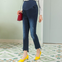 兔妈 孕妇裤蓝色牛仔裤百搭雪纺喇叭裤直筒孕妈秋冬2019新款