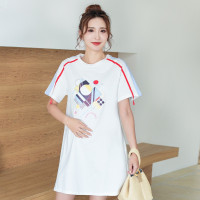 兔妈孕妇装夏季T恤裙简约风百搭薄款上衣拼接织带印花孕妇连衣裙