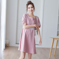 兔妈[方领格子孕妇裙]孕妇夏季拼接蕾丝时尚大码哺乳喂奶连衣裙子