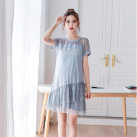 兔妈 孕妇装连衣裙夏季新款气质时尚百搭拼接蕾丝字母孕产妇连衣裙子