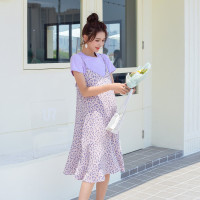 TOMOM 孕妇套装裙甜美时尚雪纺碎花吊带裙短款圆领上衣可哺乳孕妇裙