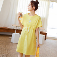 TOMOM【哺乳连衣裙】孕妇裙夏前后烫图印花腰节抽绳收腰哺乳孕产妇连衣裙