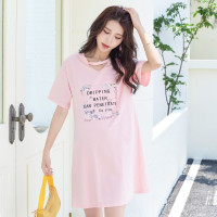 TOMOM 孕妇装夏简约时尚百搭镂空圆领烫图印花A字裙中长款孕妇连衣裙