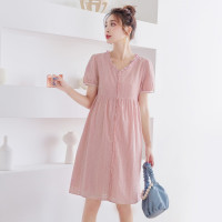 Tomom兔妈 【哺乳连衣裙】孕妇装夏纯棉简约时尚高腰镂空裙外出喂奶孕产妇连衣裙孕妈裙