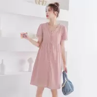 Tomom兔妈 【哺乳连衣裙】孕妇装夏纯棉简约时尚高腰镂空裙外出喂奶孕产妇连衣裙孕妈裙