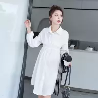 孕妇装秋款孕产衬衫连衣裙衬衫翻领收腰开口哺乳外出时尚孕妇裙
