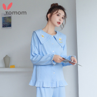 Tomom兔妈【哺乳居家套装】孕妇装小雏菊坑条娃娃领哺乳孕产月子服秋装睡衣