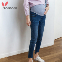 Tomom兔妈孕妇装秋装孕期牛仔裤舒适托腹舒适显瘦个性裤脚九分裤打底长裤
