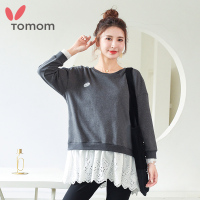 兔妈秋季新品孕妇卫衣假两件百搭圆领孕妇拼接大码宽松花边长袖卫衣