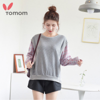 Tomom兔妈哺乳上衣孕妇装秋季甜美拼接格子袖假两件衬衫孕妇外出卫衣