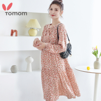 Tomom兔妈孕妇装秋季连衣裙清新甜美减龄碎花蓬蓬裙系带领口孕妇连衣裙