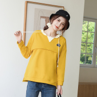 孕妇装秋冬季孕妇卫衣针织撞色哺乳衣外出连帽孕妇上衣