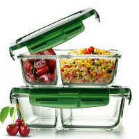 [隔断玻璃保鲜盒]耐热分隔碗微波炉专用分隔保鲜碗玻璃便当盒保鲜分隔型学生便当带盖碗套装
