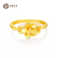 中国工艺 花朵金戒指 女士黄金戒指 百年好合花朵戒指 足金戒指 简约时尚金戒指 求婚戒指送女友