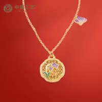 足金999古法珐琅花枝俏系列玲兰套链 耳饰