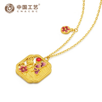 [七夕精选]舞蝶足金999珐琅古法蝴蝶套链吊坠珠宝项链礼物