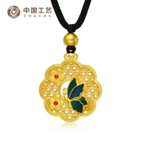 蝶影足金999点翠蝴蝶套链吊坠珠宝项链礼物