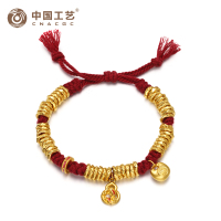 [七夕精选]足金999 福袋葫芦金盘缠红绳手链