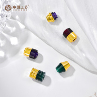 黄金足金999镜面金时尚珐琅精工转运珠手串吊坠-紫韵金角