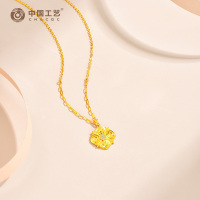 黄金足金999幻耀金镶嵌繁花闪耀套链