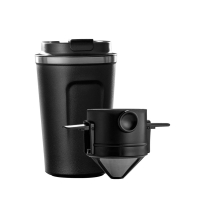 美式便携式手冲咖啡滤杯壶机滴漏式咖啡随行杯套装过滤器具免滤纸|手冲滤网+保温咖啡杯(黑色)