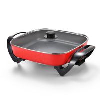 30cm加厚煎烤锅电热锅烤涮电火锅电煎锅韩式多功能电热火锅D8|红色单管+木铲+汤勺漏勺