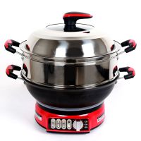电热锅多功能家用电锅加厚不粘锅电炒蒸煮一体锅电热铸铁锅电炒锅|钛合金开关精铁加厚定时款单蒸笼 36厘米口径(3-6人用)