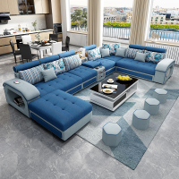 简约现代乳胶科技布可拆洗布艺沙发组合大小户型u型客厅整装家具