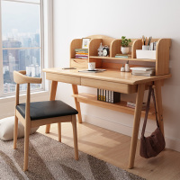 北欧实木书桌学生学习儿童写字台简约家用电脑桌卧室书桌书架组合