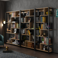 简约多层钢木落地书架置物架办公室隔断展示架儿童学生书柜