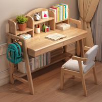 北欧全实木书桌带书架家用儿童中小学生卧室学习桌子小户型电脑桌