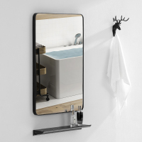 免打孔化妆浴室镜子自粘玻璃壁挂厕所镜子带置物架卫生间贴墙方镜