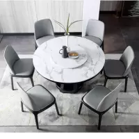 北欧大理石圆形餐桌椅组合圆餐桌家用实木圆桌带转盘6人