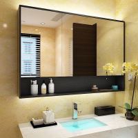 实木浴室镜柜挂墙式卫生间镜子带置物架灯北欧洗手间镜箱厕所收纳