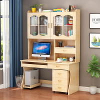实木书桌书架组合家用带书柜一体简约经济型电脑桌书台学生写字桌