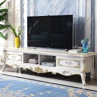 轻奢电视柜茶几组合欧式实木地柜白色描金法式手工雕花卧室储物柜