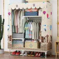 双人简易衣柜加粗实木布衣柜组装衣架柜挂衣柜牛津布窗帘防尘衣橱